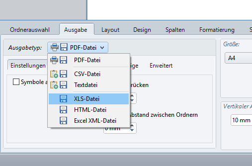 Ausgabeformat der Dateilisten festlegen