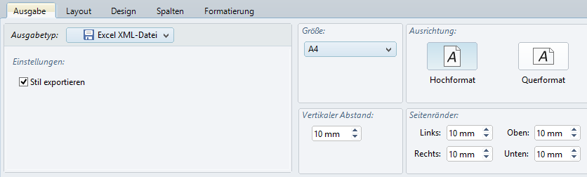 Ausgabeformat Excel-Datei festlegen