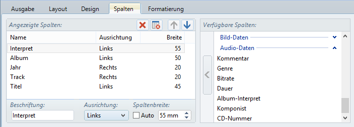 Gewünschte Titelinformationen auswählen