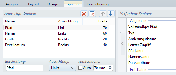 Ordner und Datei-Informationen auswählen